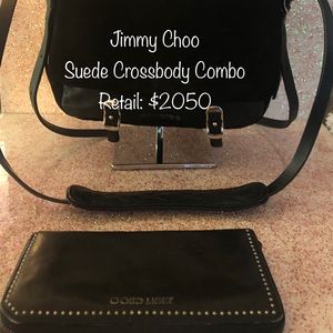 Jimmy Choo Black Suede Crossbody with Wallet Combo